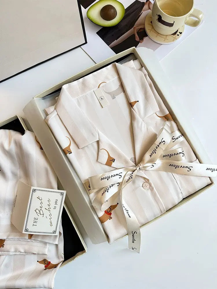 Striped Sausage Dog Pajamas For Women Simple Homewear - EX-STOCK Canada