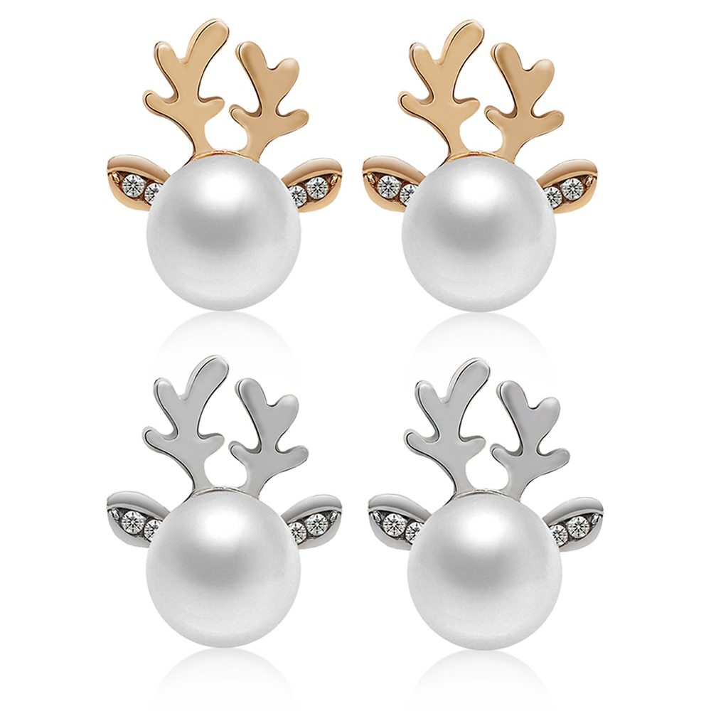 Stud Earrings Christmas Pearl Antlers Earrings EX-STOCK Canada 