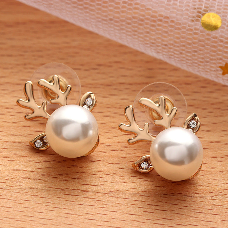 Stud Earrings Christmas Pearl Antlers Earrings EX-STOCK Canada 