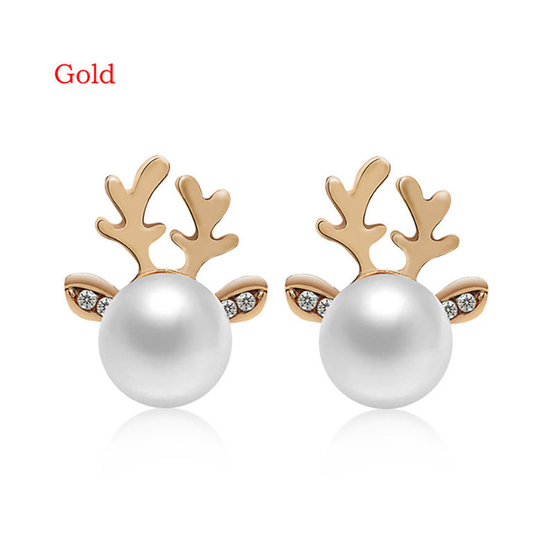 Stud Earrings Christmas Pearl Antlers Earrings EX-STOCK Canada 