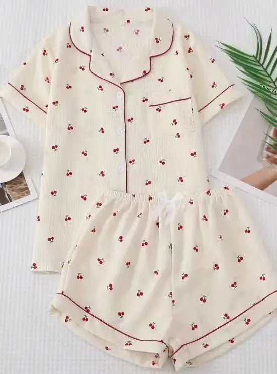 Summer Japanese Bubble Cotton Cute Orange Pajamas For Women - EX-STOCK Canada