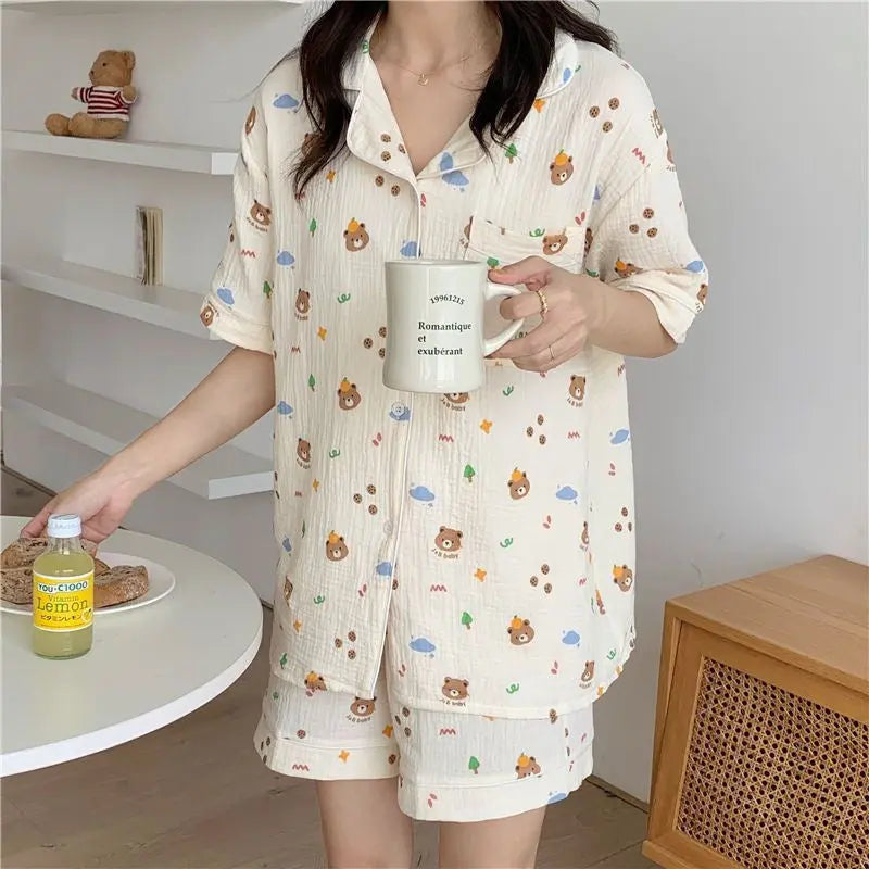 Summer Japanese Bubble Cotton Cute Orange Pajamas For Women - EX-STOCK Canada
