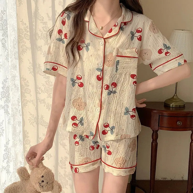 Summer Japanese Bubble Cotton Cute Orange Pajamas For Women - EX-STOCK Canada
