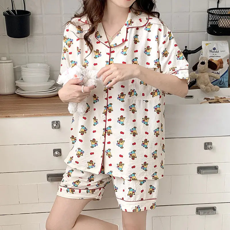 Summer Japanese Bubble Cotton Cute Orange Pajamas For Women - EX-STOCK Canada
