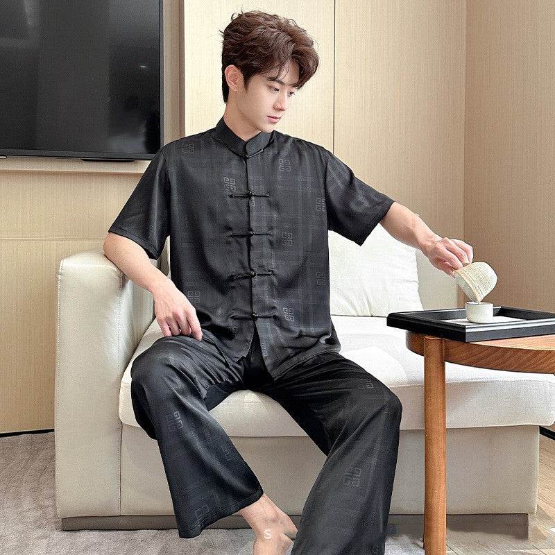 Summer Men's Pajamas Ice Silk Trousers Short Sleeve Suit  EX-STOCK CANADA