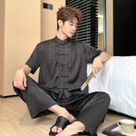 Summer Men's Pajamas Ice Silk Trousers Short Sleeve Suit  EX-STOCK CANADA