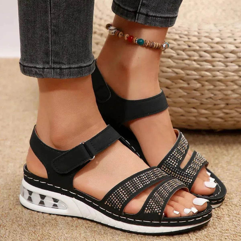 Sandales compensées d'été en strass, chaussures de plage décontractées à semelle coussin d'air pour femmes, sandales romaines - EX-STOCK Canada