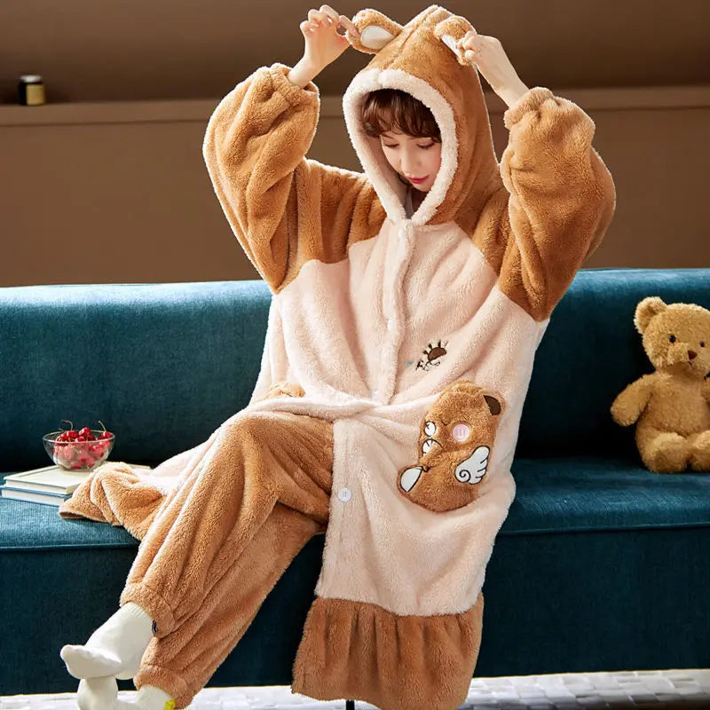 Sweet Fall Pajamas Flannel Nightgown Women - EX-STOCK Canada