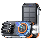 TUTT Solar Power Bank 30,000mAh Rugged Magnetic Wireless Power Bank | MagSafe Built-in Cable, Flashlight | USB-C/Lightning/Micro-USB S5
