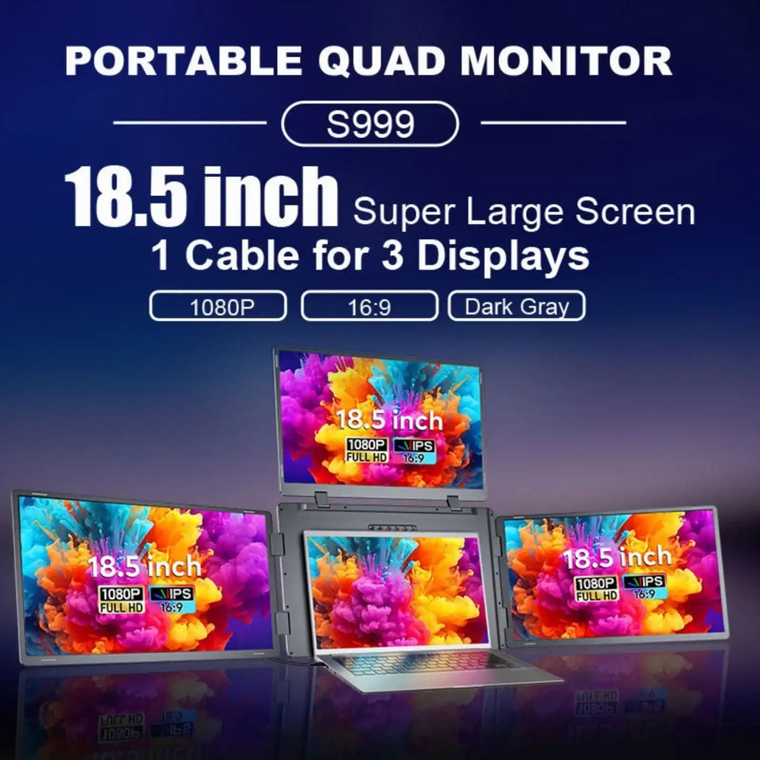 TUTT 18.5″ Quad Screen Portable Monitor For Laptop S999 | Single Cable Setup | 1080p IPS | sRGB 100%