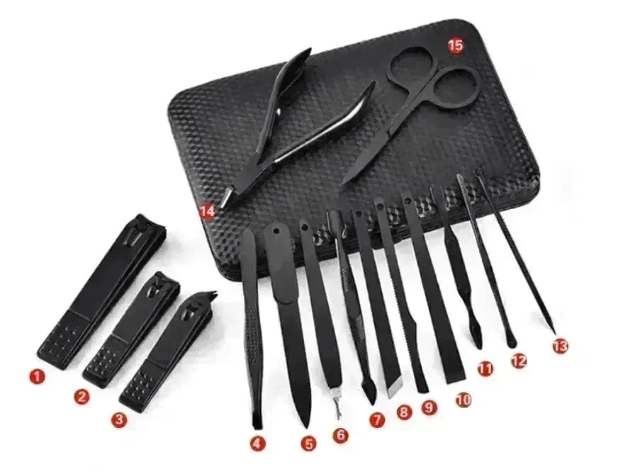 The Factory Manicure Black Stainless Steel High-end Set of 15 Nail Clippers - EX-STOCK CANADA