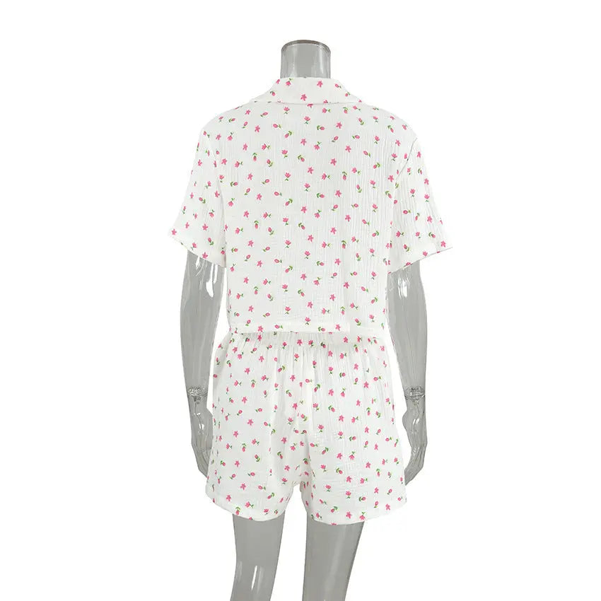 Thin Cotton Printed Comfortable Loose Breathable Short-sleeved Shorts Summer Pajamas Home Wear For Women - EX-STOCK Canada