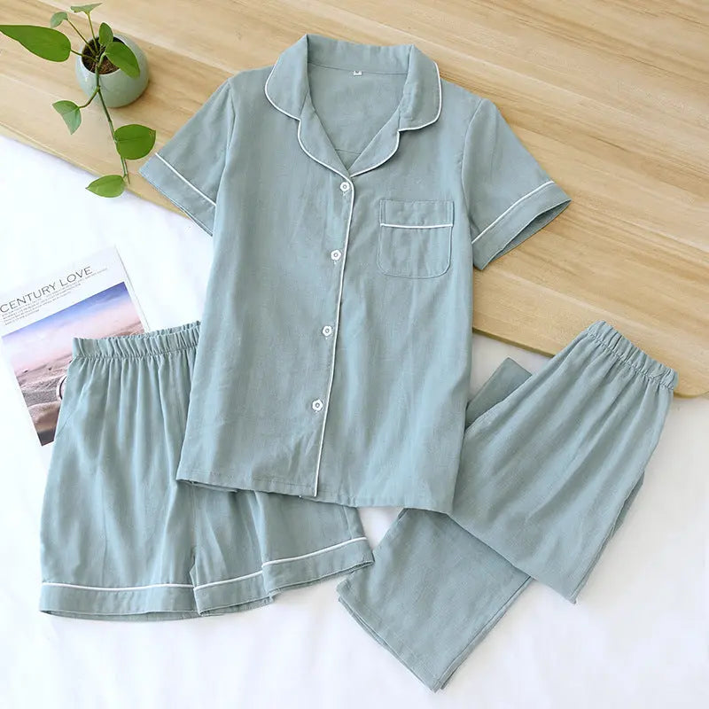 Three-piece Cotton Gauze Pajamas For Women - EX-STOCK Canada