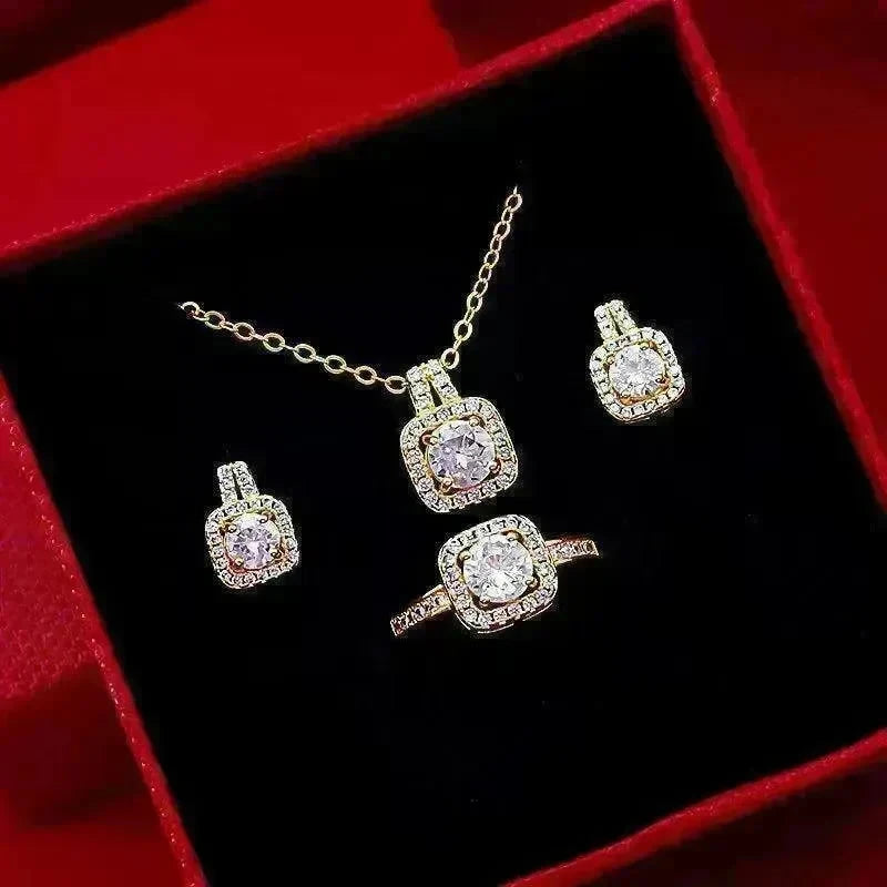 Three-piece Fashion Micro Inlaid Zircon Suit Women Necklace Earring Ring - EX-STOCK CANADA