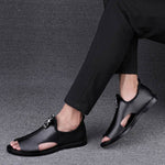 Toed First Layer Cowhide Sandals Men's Bag Heel Side Empty Leather Beach Non-slip Wear-resistant  EX-STOCK CANADA