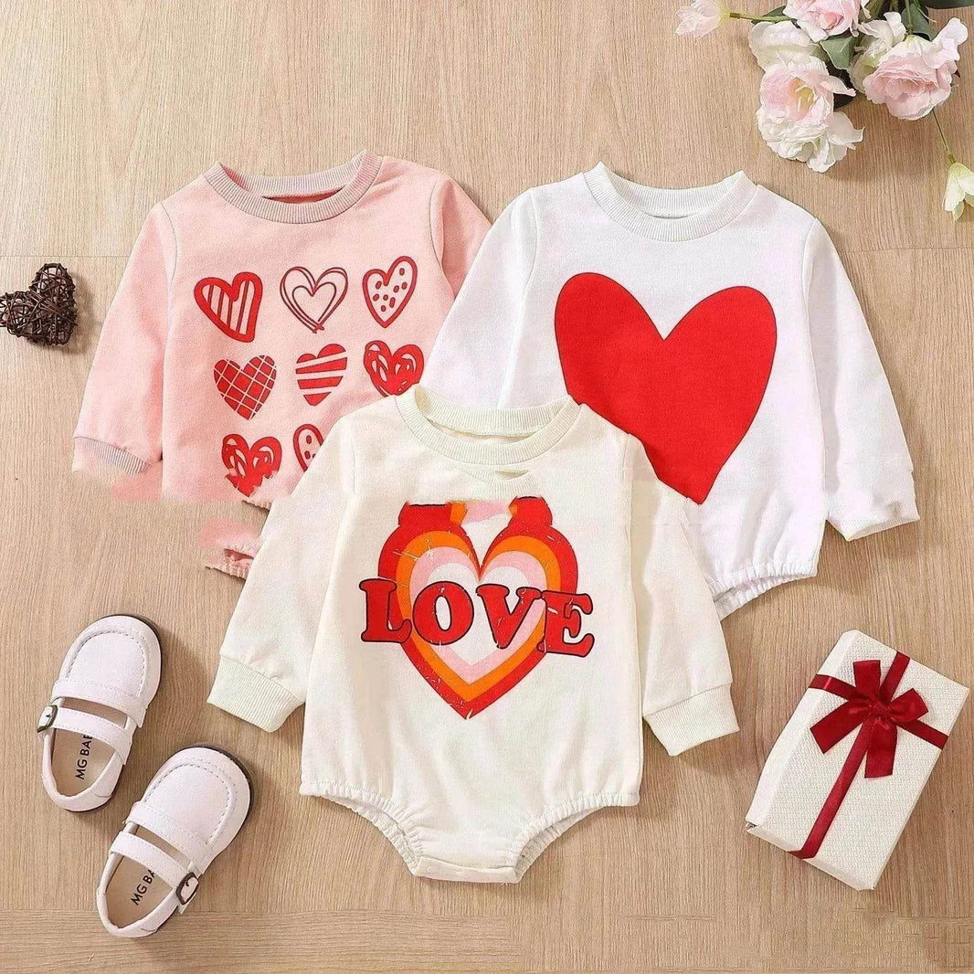 Unisex Baby's Valentine's Day Three Series Of Love Long-sleeved Triangle Rompers - EX-STOCK Canada
