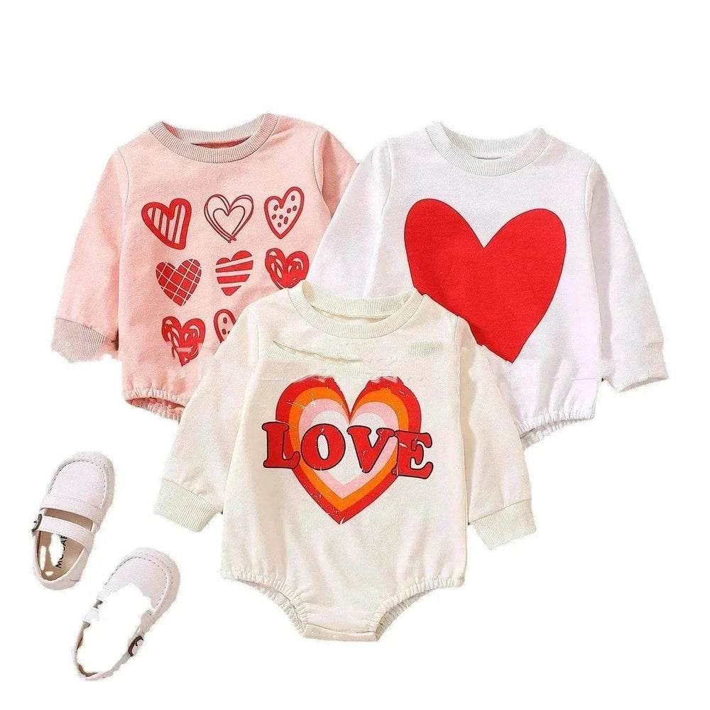 Unisex Baby's Valentine's Day Three Series Of Love Long-sleeved Triangle Rompers - EX-STOCK Canada