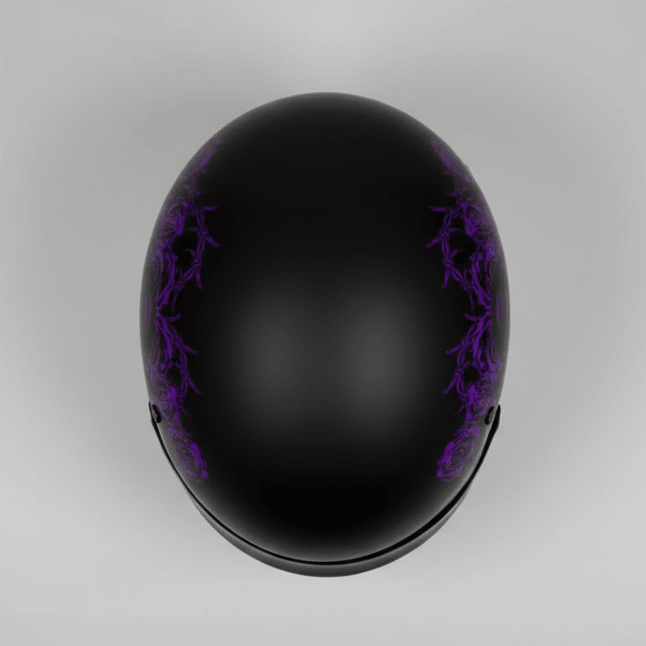 Casque demi-visage VOSS 707FRP noir Crâne et Rose avec visière 