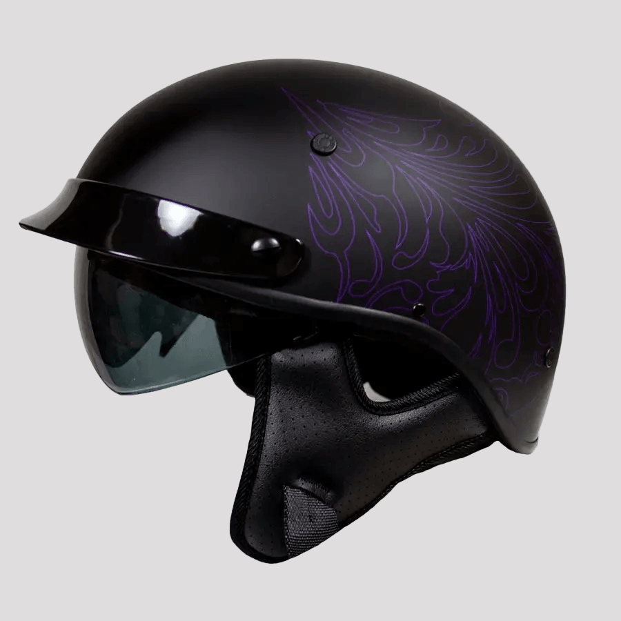 VOSS 707FRP Purple Paisley Half Helmet with Peak 