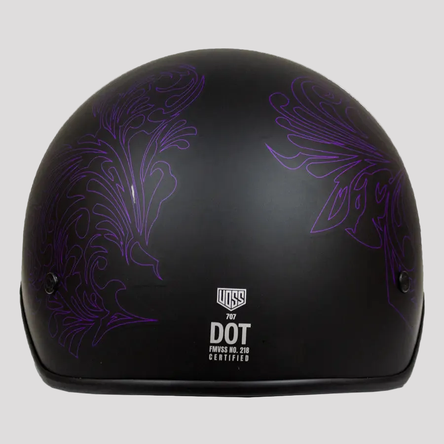 Casque demi-jet VOSS 707FRP violet à motif paisley avec visière 