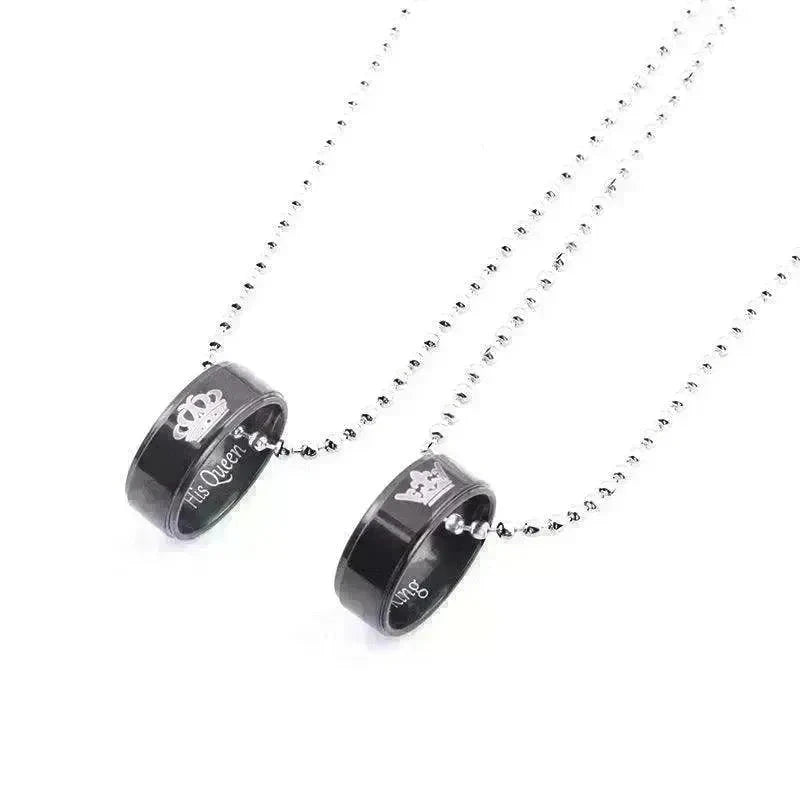 Valentine's Day Simple Crown Her King His Queen Couple Ring Pendant Necklace - EX-STOCK CANADA