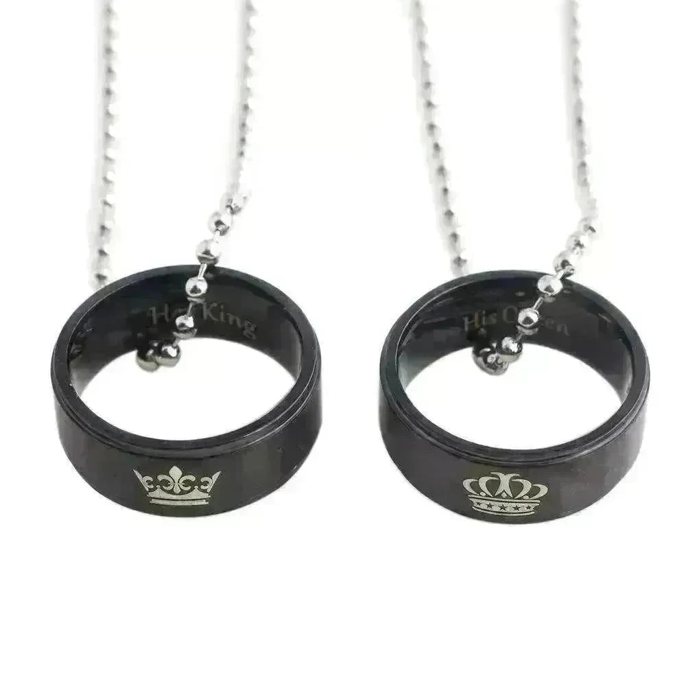 Valentine's Day Simple Crown Her King His Queen Couple Ring Pendant Necklace - EX-STOCK CANADA