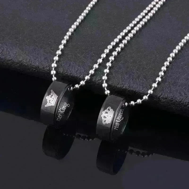 Valentine's Day Simple Crown Her King His Queen Couple Ring Pendant Necklace - EX-STOCK CANADA
