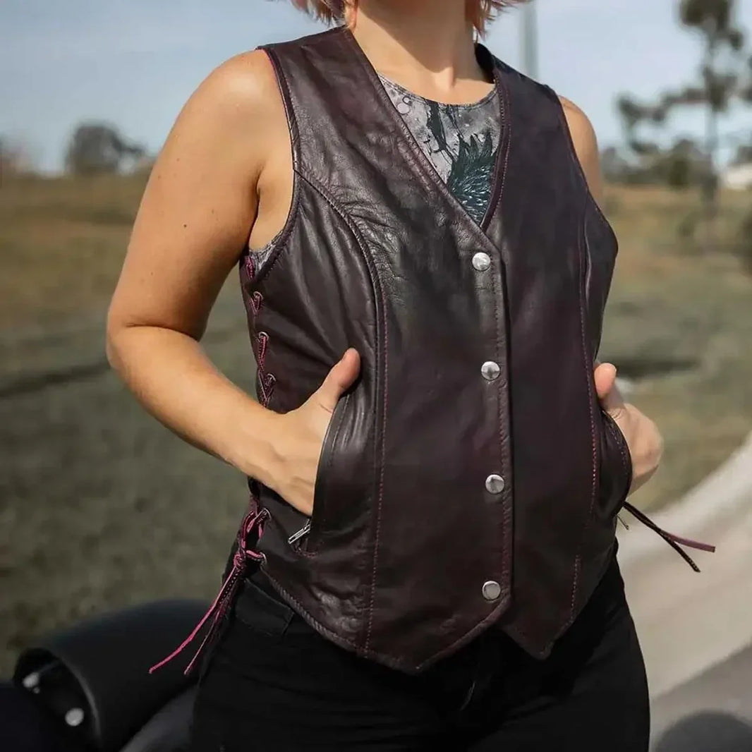 Gilet en cuir à lacets sur le côté pour femmes Open Road 