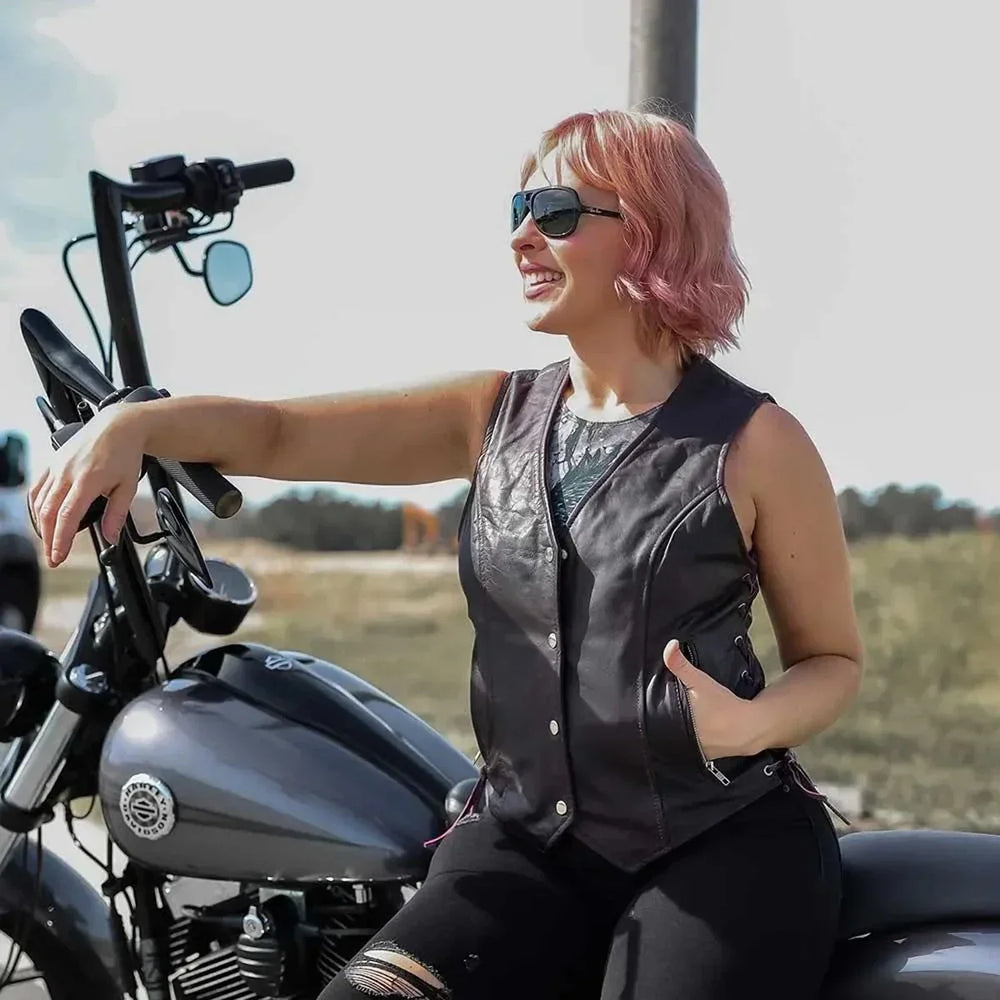 Gilet en cuir à lacets sur le côté pour femmes Open Road 