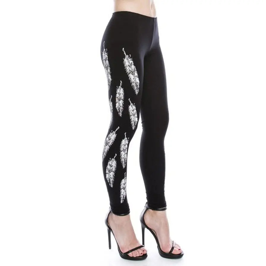 Leggings con estampado de plumas de mujer VocalEX-STOCK Canada 