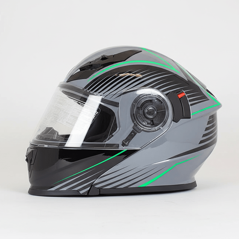 Casque de motard en cuir noir et vert West Coast Leather 