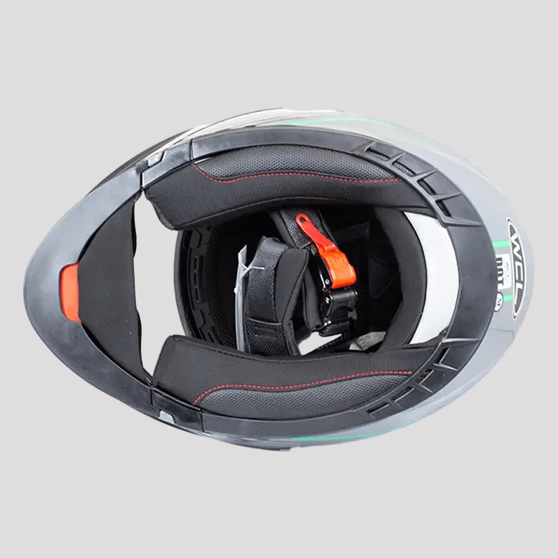 Casque de motard en cuir noir et vert West Coast Leather 