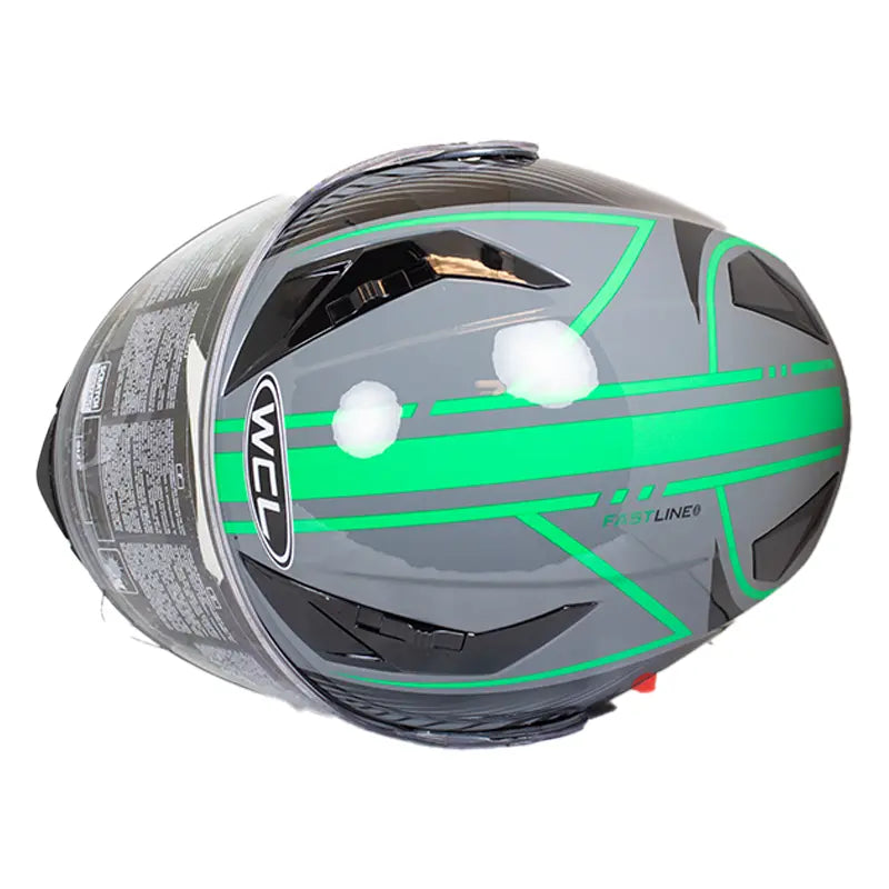 West Coast Leather Black and Green Leather Biker Helmet EX-STOCK Canada 