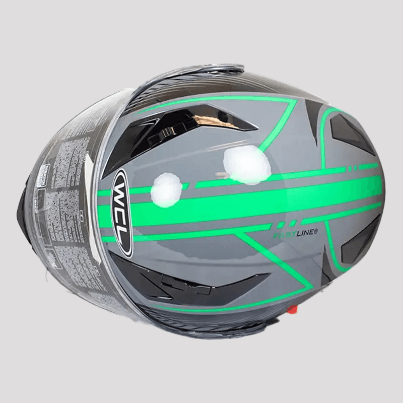 Casque de motard en cuir noir et vert West Coast Leather 