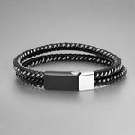 Pulsera de hombre de cuero negro y acero inoxidable trenzadoEX-STOCK Canada 