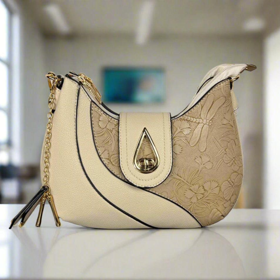 Temptation Italy Faux Leather Small Shoulder Bag with Dragonfly and Flowers 