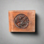Men’s Cow Leather Wolf Embossed Bifold Wallet 