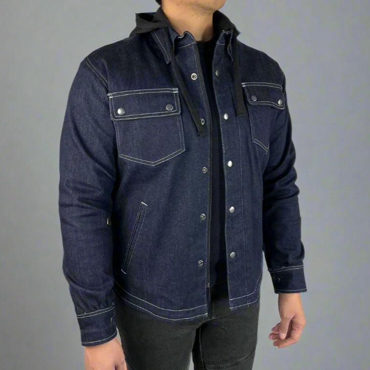 Men’s Armored Denim Shirt with Removable Hoodie 
