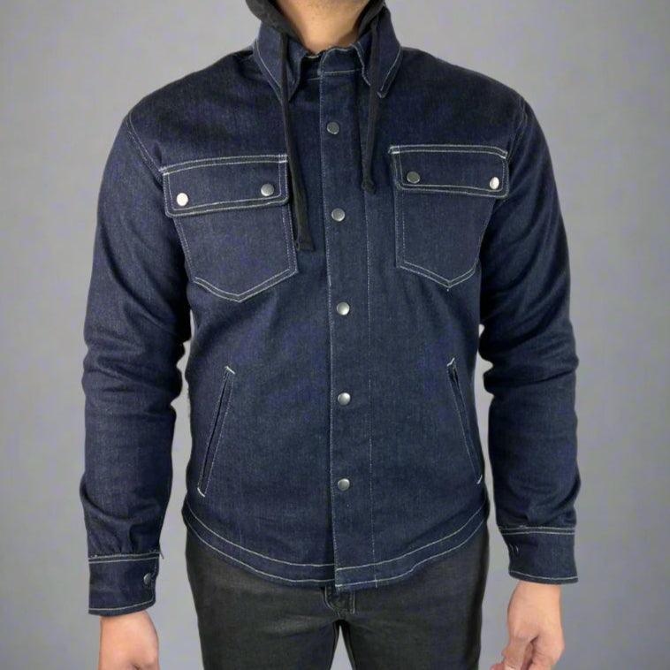 Men’s Armored Denim Shirt with Removable Hoodie 