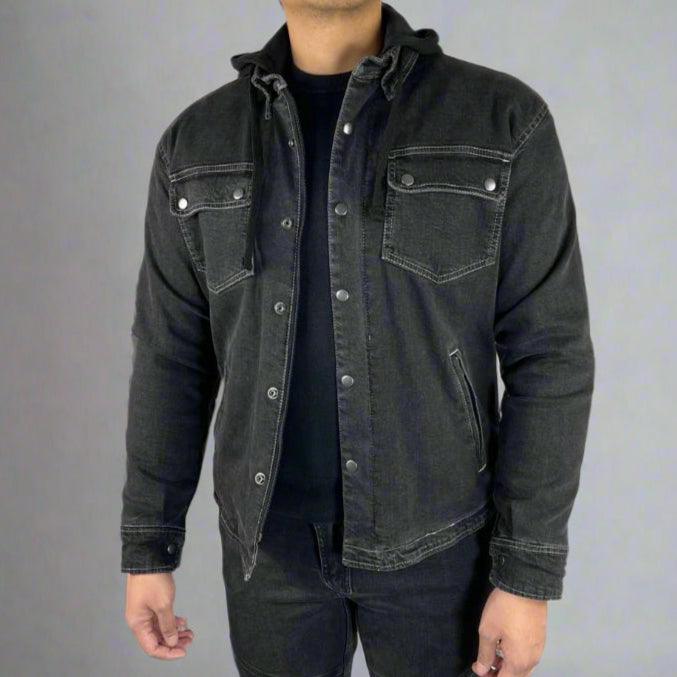 Men’s Armored Denim Shirt with Removable Hoodie 