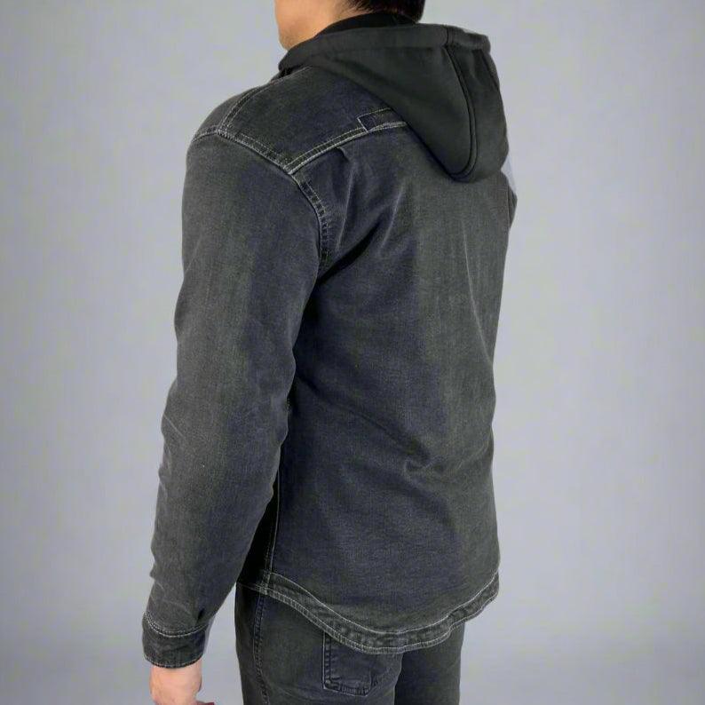 Men’s Armored Denim Shirt with Removable Hoodie 