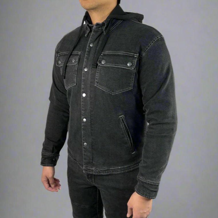 Men’s Armored Denim Shirt with Removable Hoodie 