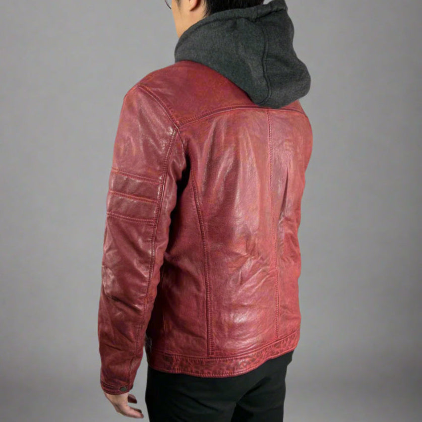 Chaqueta de cuero de oveja para hombre con capucha desmontableEX-STOCK Canada 