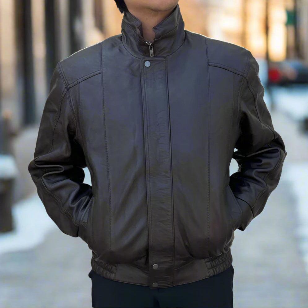BOL Men's Double Pocket Leather Bomber Jacket 