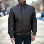 BOL Men's Double Pocket Leather Bomber Jacket 