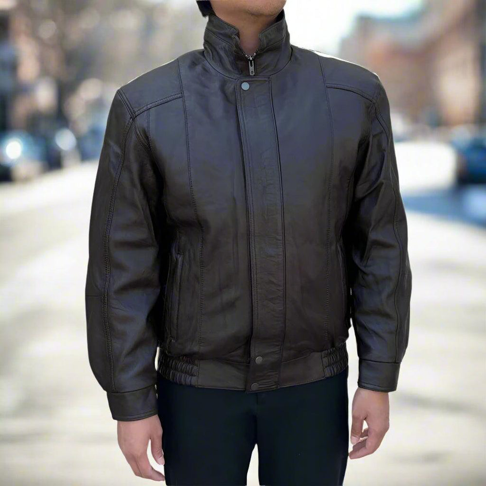 BOL Men's Double Pocket Leather Bomber Jacket 
