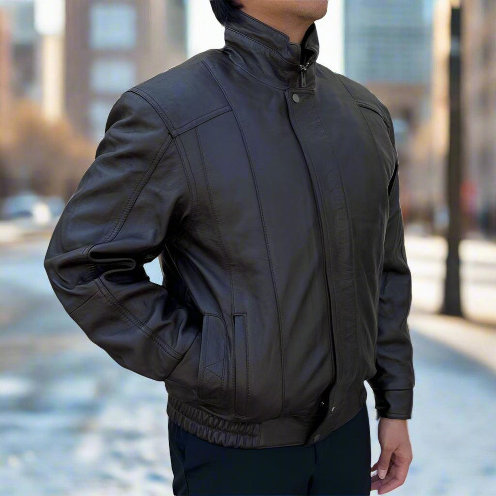 BOL Men's Double Pocket Leather Bomber Jacket 