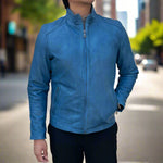 Chaqueta de cuero de oveja para hombre. Cuello clásico de pie con 2 bolsillosEX-STOCK Canada 