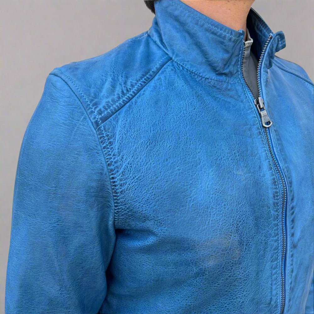 Chaqueta de cuero de oveja para hombre. Cuello clásico de pie con 2 bolsillosEX-STOCK Canada 