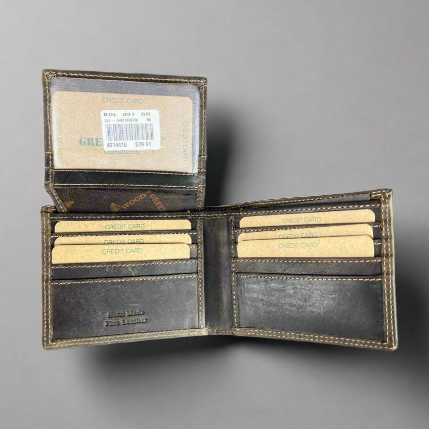 Cartera Bifold de Cuero para Hombre Greenwood. Cartera premium con protección RFID y compartimento abatibleEX-STOCK Canada 